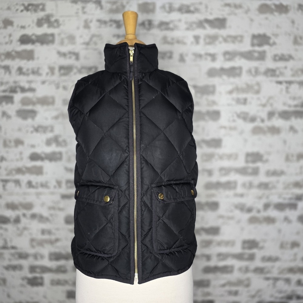 J Crew Vest Womens Small Black Excursion Quilted Down Puffer Full Zip Winter